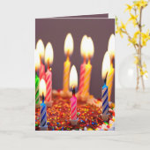 ケーキ白熱［赤熱］光を放つに誕生日のキャンドル カード (黄色い花)