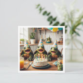 ケーキ祝と帽子のカメの誕生日 招待状 (スタンド正面)