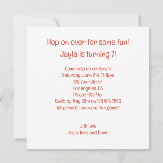 ケーキ祝と帽子のカメの誕生日 招待状 (裏面)