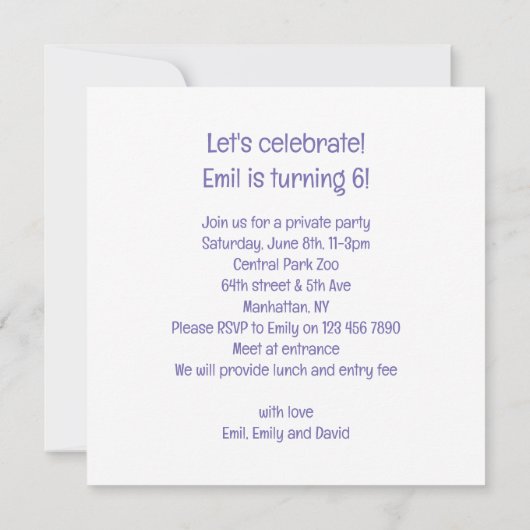 ケーキ祝と帽子を持つカモシカの誕生日 招待状 (裏面)