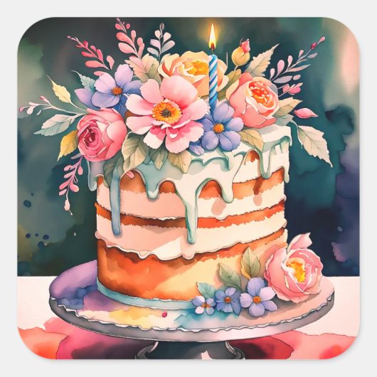 ケーキ結婚のシール スクエアシール (正面)