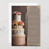 ケーキ結婚を思い出す結婚日 招待状 (正面/裏面)