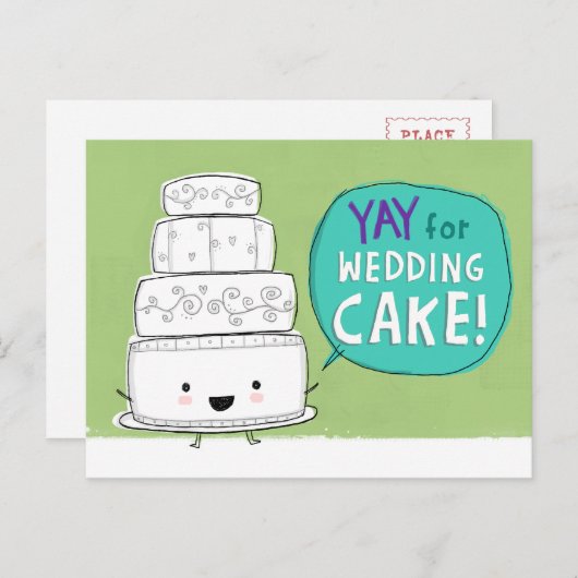 ケーキ結婚を食べよう!おもしろい結婚発表 案内ポストカード (正面/裏面)