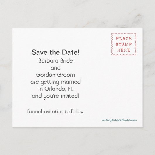 ケーキ結婚を食べよう！おもしろい結婚発表 案内ポストカード (裏面)