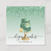 ケーキ結婚グリッタードリップミントグリーンベーカリー スクエア名刺 (正面)