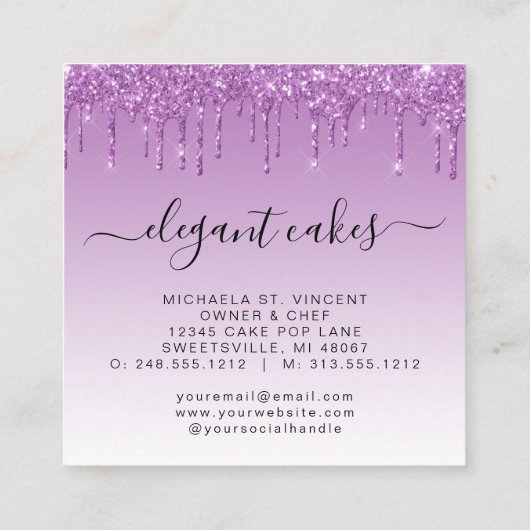 ケーキ結婚ーグリッタードリップパープルベーカリー スクエア名刺 (裏面)