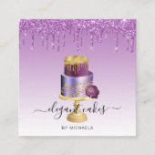 ケーキ結婚ーグリッタードリップパープルベーカリー スクエア名刺 (正面)