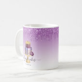 ケーキ結婚ーグリッタードリップパープル金ゴールドベーカリー コーヒーマグカップ (正面左)