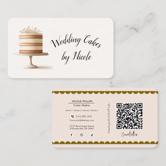 ケーキ結婚ーベーカリーソーシャルメディアつながりQR 名刺 (正面/裏面)