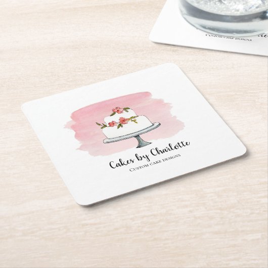 ケーキ結婚ーベーカリー、カテラー スクエアペーパーコースター (アングル)