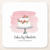 ケーキ結婚ーベーカリー、カテラー スクエアペーパーコースター (正面)