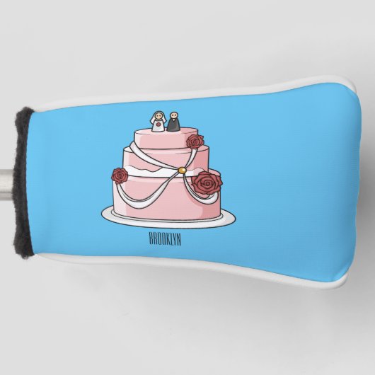 ケーキ結婚ー漫画イラストレーション ゴルフヘッドカバー (正面)