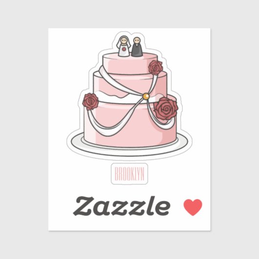 ケーキ結婚ー漫画イラストレーション シール (シート)