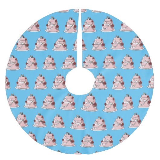 ケーキ結婚ー漫画イラストレーション ブラッシュドポリエステルツリースカート (正面)