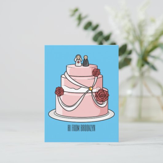 ケーキ結婚ー漫画イラストレーション ポストカード (スタンド正面)