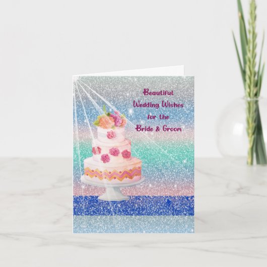 ケーキ結婚付き新郎新婦のカード サンキューカード (正面)