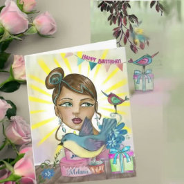 ケーキ絵を描付き手姉妹誕生日カード カード