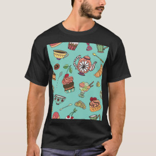 ケーキ菓子:ヴィンテージシームレスパターン Tシャツ
