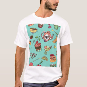 ケーキ菓子:ヴィンテージシームレスパターン Tシャツ