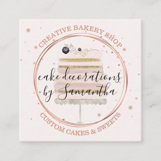 ケーキ装飾 イベントプランナー 結婚式 スイーツ パーティ スクエア名刺 (正面)