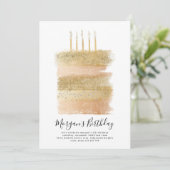 ケーキ誕生日招待状ガールズ、5番目の誕生日金ゴールド 招待状 (スタンド正面)