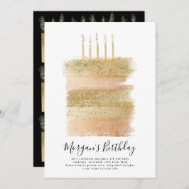 ケーキ誕生日招待状ガールズ、5番目の誕生日金ゴールド 招待状