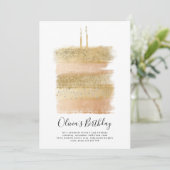 ケーキ誕生日招待状、ガールズセカンド誕生日金ゴールド 招待状 (スタンド正面)
