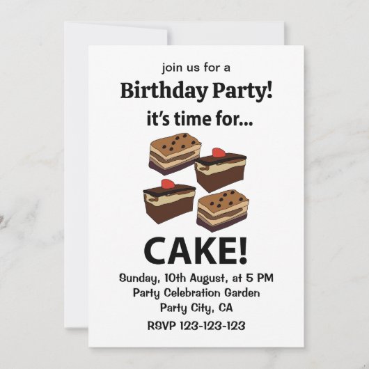 ケーキ誕生日 招待状 (正面)