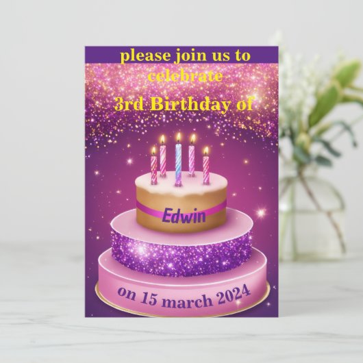 ケーキ誕生祝い 招待状 (スタンド正面)