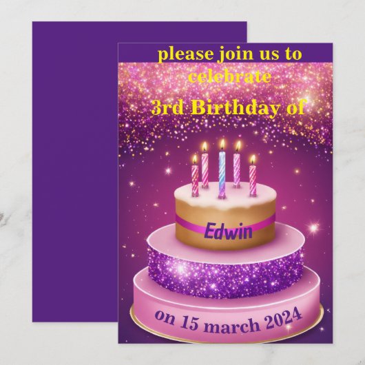 ケーキ誕生祝い 招待状 (正面/裏面)