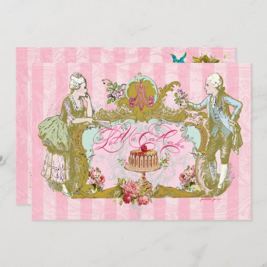 ケーキ食べのパーティの招待状 招待状 (正面/裏面)