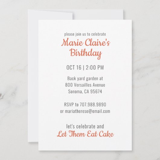 ケーキ食べのヴィンテージフランスの誕生日 招待状 (裏面)