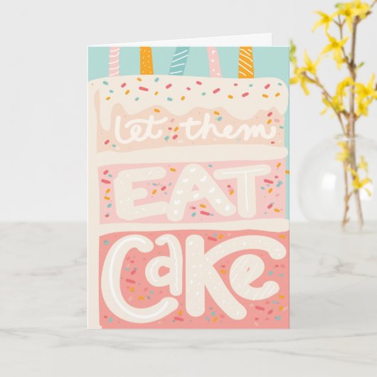 ケーキ食べの誕生日おもしろいカード カード (黄色い花)