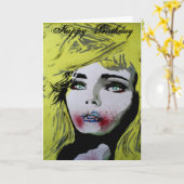 「ケーキ食べを誕生日 カード (黄色い花)