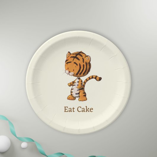 ケーキ食べキュートジャングルタイガーイラストレーション誕生日 ペーパープレート