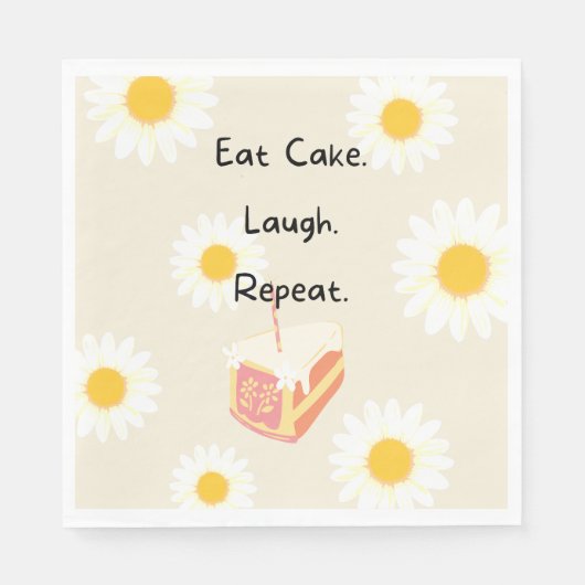 ケーキ食べフラワー誕生日カード スタンダードランチョンナプキン (正面)