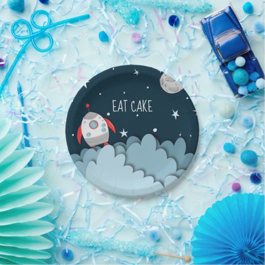 ケーキ食べー宇宙船ムーン宇宙誕生日 ペーパープレート (パーティー)