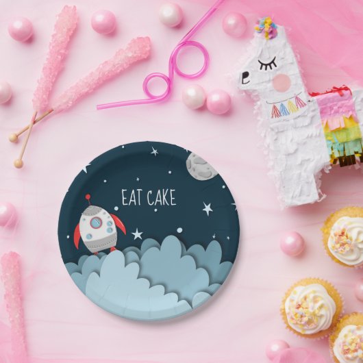 ケーキ食べー宇宙船ムーン宇宙誕生日 ペーパープレート (パーティー)