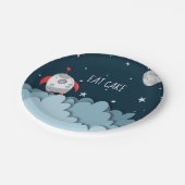 ケーキ食べー宇宙船ムーン宇宙誕生日 ペーパープレート (アングル)