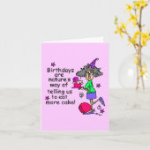 ケーキ食べ誕生日ユーモア カード (黄色い花)