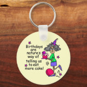 ケーキ食べ誕生日ユーモア キーホルダー (正面)
