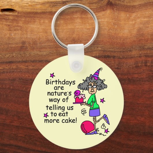 ケーキ食べ誕生日ユーモア キーホルダー (正面)
