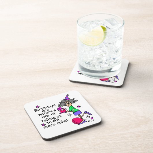 ケーキ食べ誕生日ユーモア コースター (右側)