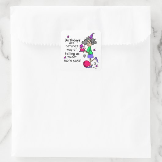 ケーキ食べ誕生日ユーモア スクエアシール (バッグ)