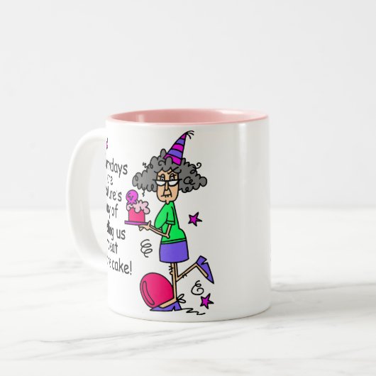 ケーキ食べ誕生日ユーモア ツートーンマグカップ (正面左)