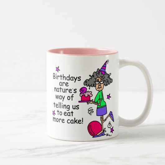 ケーキ食べ誕生日ユーモア ツートーンマグカップ (右)
