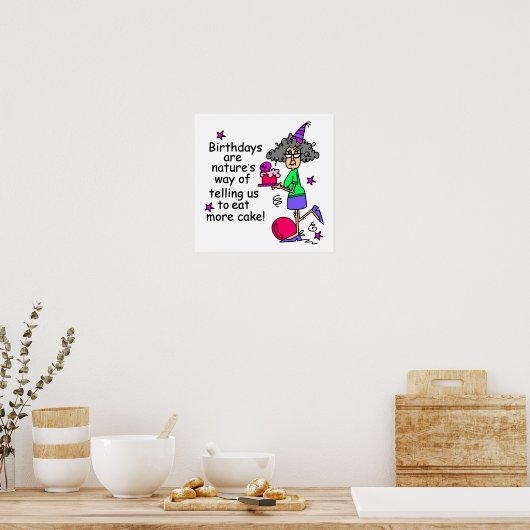 ケーキ食べ誕生日ユーモア ポスター (キッチン)