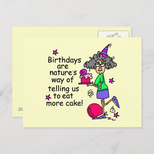 ケーキ食べ誕生日ユーモア ポストカード (正面/裏面)