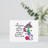ケーキ食べ誕生日ユーモア ポストカード (スタンド正面)