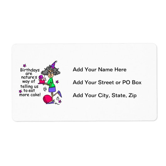 ケーキ食べ誕生日ユーモア ラベル (正面)